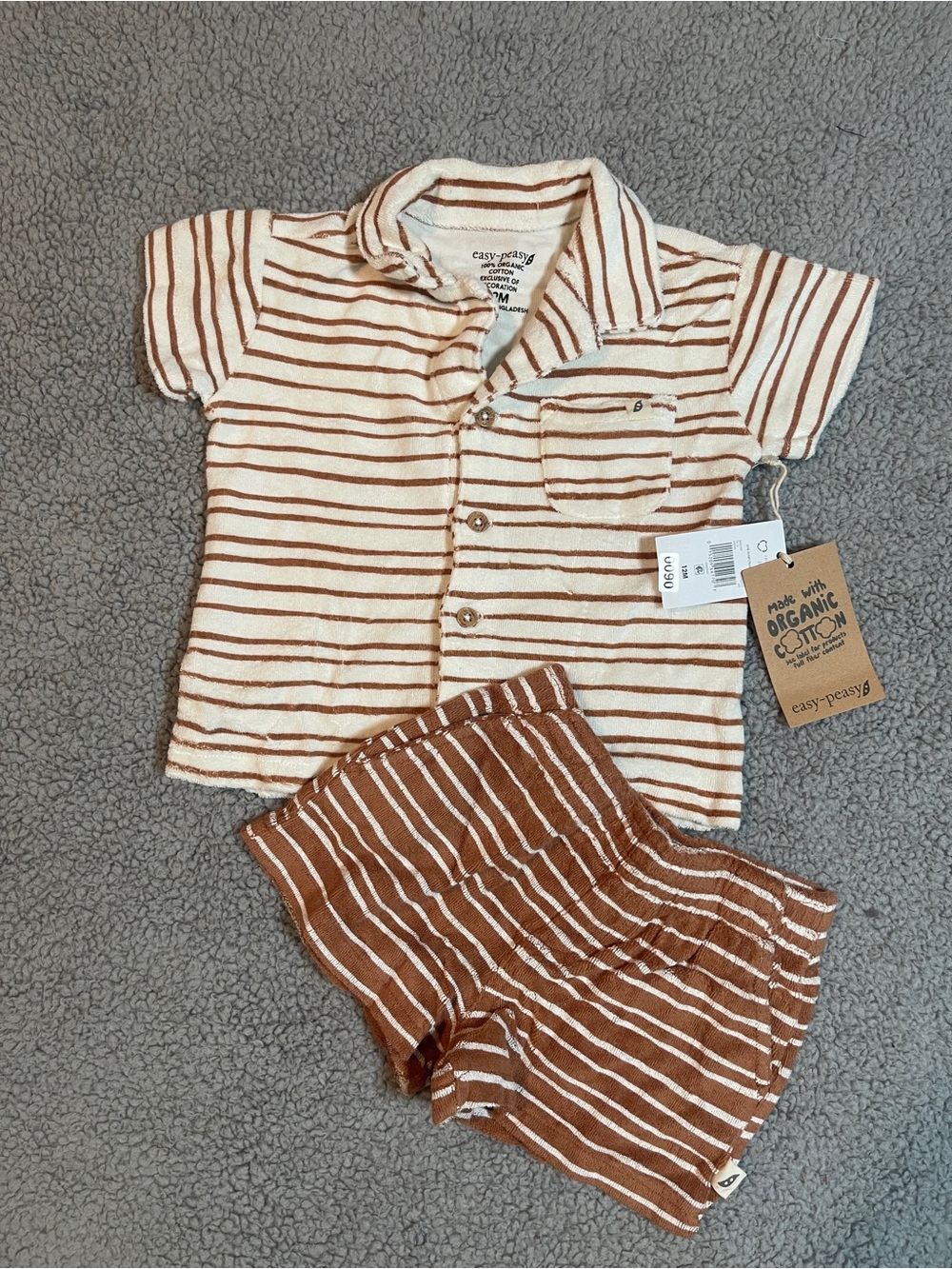 Easy-Peasy Baby 12M 2-Piece Outfit Set Organic Cotton Striped Shirt Shorts